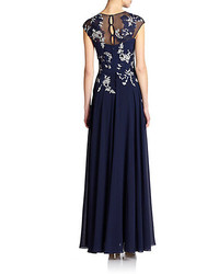 Teri Jon By Rickie Freeman Embellished Lace Topped Gown