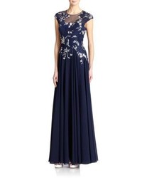 Teri Jon By Rickie Freeman Embellished Lace Topped Gown