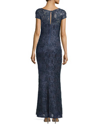 Laundry by Shelli Segal Cap Sleeve Bateau Neck Lace Gown Midnight