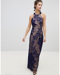 Little Mistress Halter Neck Maxi Dress With Baroque Lace Overlay