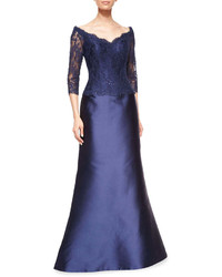 Helen Morley Off The Shoulder Beaded Lace Satin Gown