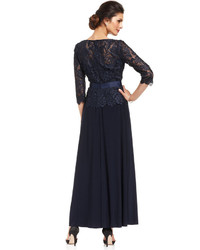 Patra Illusion Lace Belted Gown