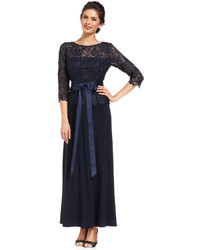 Patra Illusion Lace Belted Gown