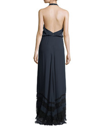 Haute Hippie Johnny Guitar Sleeveless Halter Evening Gown W Lace
