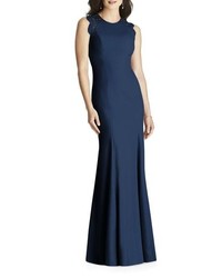 Dessy Collection Lace Back Crepe Gown