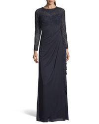 XSCAPE Lace Bodice Ruched Evening Dress