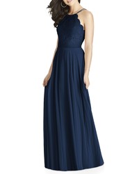 Dessy Collection Lace Chiffon Halter Gown