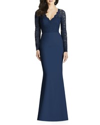 Dessy Collection Lace Crepe Trumpet Gown