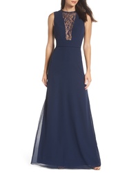Hayley Paige Occasions Lace Inset Chiffon Gown