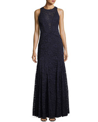 Vera Wang Lace Sleeveless Trumpet Gown Navy