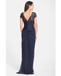 Adrianna Papell Lace Yoke Drape Gown