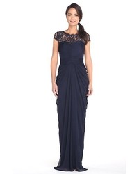 Adrianna Papell Lace Yoke Drape Gown