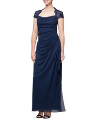 Alex Evenings Lace Yoke Ruched Gown