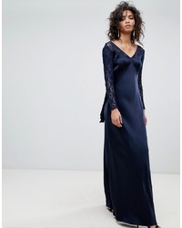 Ghost Long Sleeve Maxi Dress With Lace Bodice Bow Back