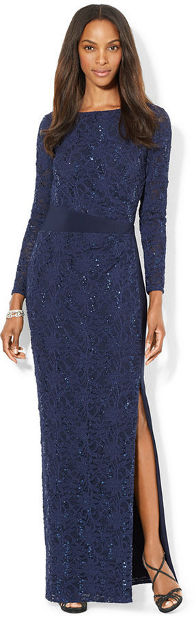 ralph lauren navy lace dress