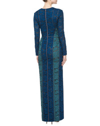 J. Mendel Long Sleeve Two Tone Lace Gown Celestial