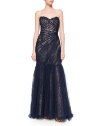Melinda Eng Strapless Lace Tulle Trumpet Gown