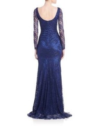Theia Metallic Lace Gown