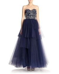 Marchesa Notte Strapless Corded Lace Ball Gown