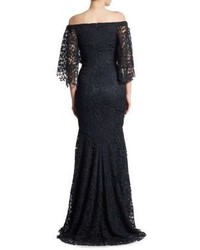 Theia Off The Shoulder Lace Trumpet Gown