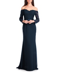 Levkoff Off The Shoulder Three Quarter Sleeve Gown