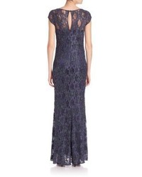 Laundry by Shelli Segal Platinum Sequined Lace Gown