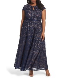 Alex Evenings Plus Size Belted Lace A Line Gown