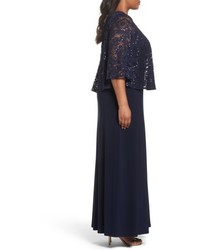 Alex Evenings Plus Size Sequin Lace Popover Gown