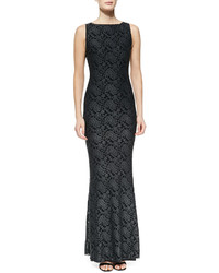 Alice + Olivia Sachi Open Back Lace Gown Gray