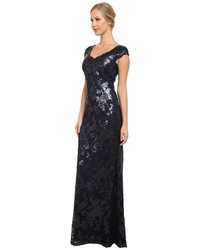Adrianna Papell Sequin Lace Cap Sleeve Gown