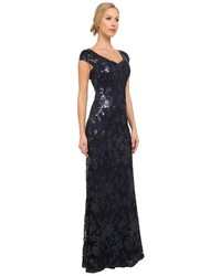 Adrianna Papell Sequin Lace Cap Sleeve Gown