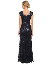 Adrianna Papell Sequin Lace Cap Sleeve Gown