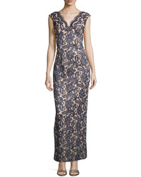 Marina Sequined Lace Sleeveless Gown Navy
