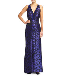 J. Mendel Sleeveless Jacquard Gown W Lace Inserts