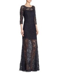 Kay Unger Three Quarter Sleeve Lace Sheer Gown