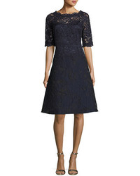 Rickie Freeman For Teri Jon 34 Sleeve Lace Fit  Flare Cocktail Dress Navy
