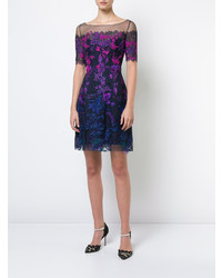 Marchesa Notte Floral Embroidered Mesh Dress