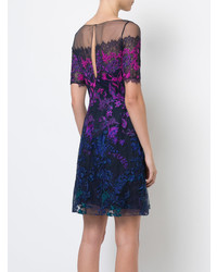 Marchesa Notte Floral Embroidered Mesh Dress