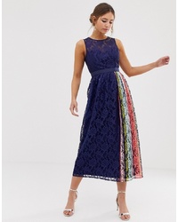 Little Mistress Lace Prom Skater Dress With Contrast In Navy