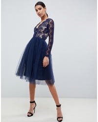 Rare London Midi Prom Dress With Scalloped In Navy