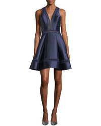 Faviana Mikado V Neck Fit And Flare Sateen Cocktail Dress