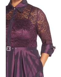 Eliza J Plus Size Lace Taffeta Point Collar Midi Dress