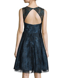 Monique Lhuillier Sleeveless Fit  Flare Lace Dress Midnight