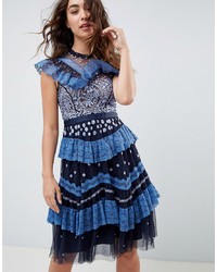 Needle & Thread Tiered Lace Midi Dress In Navy
