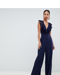 Asos Tall Wrap Lace Jumpsuit With Wide Leg