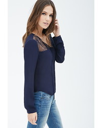 Forever 21 Lace Paneled Pintucked Blouse