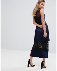 Three floor Double Tiered Midi Dress With Lace Inserts