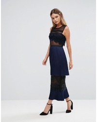 Three floor Double Tiered Midi Dress With Lace Inserts