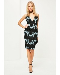 Missguided Blue Mixed Lace Midi Dress
