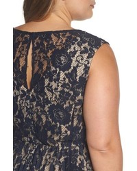 Gabby Skye Plus Size Illusion Lace Pleat Midi Dress